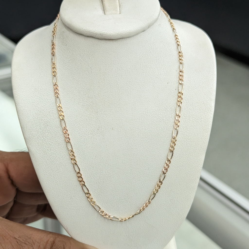 10kt Real Gold Tricolor Figaro Chain 2.5mm 16 Inch